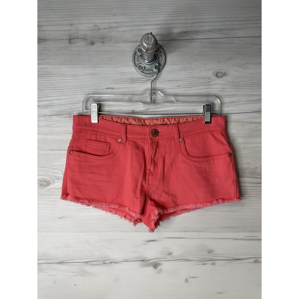 Denim Co Womens Coral Pink Cutoff Denim‎ Shorts UK 8 EU 36 Frayed Hem Low Rise